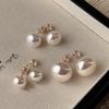 Verano Nuevo Shijia Aretes de Perlas de Pan al Vapor para Mujer Plata de Ley S925 Aguja de Plata Nicho Alta Gama Lujo Ligero Combinación con Todo Personalidad