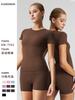 Camiseta de Yoga de Secado Rápido Estilo Europeo y Americano para Mujer, Top Adelgazante Fitness de Manga Corta Moldeador Corporal Estilo Kardashian, Venta al por Mayor