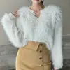 Coleção Outono/Inverno 2026 estilo coreano transfronteiriço: suéter de tricô com gola redonda, felpudo, de manga longa e modelagem solta para mulheres