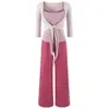 Conjunto de Tres Piezas para Mujer: Cárdigan Corto Estilo Puro Deseo de Siete Mangas con Lazada y Almohadillas en el Pecho, Camisola, Pantalones Rectos de Cintura Alta