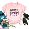 Camiseta Divertida para Mujer con Estampado de Letras de Enfermera Leopardo ECG Heal Lov