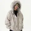 Jaqueta de Inverno Acolchoada de Algodão Estilo Americano Tingida com Tinta Esculpida em Montanha com Capuz Colarinho de Pelo Grosso Resistente Atmosfera para Homens