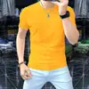 Popular 2025 Moda Versátil Tendência Masculina Algodão Mercerizado Cor Lisa Simples Manga Curta Camiseta de Verão Retrô