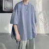 Camiseta de Manga Corta con Abertura Marca Trendy para Hombre Estilo Ins Hong Kong Manga Tres Cuartos Holgada Sencilla Versátil Camiseta de Media Manga Atractiva