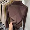 Casual y Suave Remache Doble Cara Terciopelo Alemán Cuello Alto Manga Larga Playera Interior para Mujer Cálida Otoño e Invierno Camiseta Base de Fondo Alto