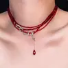 Colar com Pingente de Cobra Vermelho Multicamadas de Design Exclusivo de Alta Qualidade para Mulheres, Gargantilha Doce e Cool Estilo Garota Picante