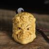 Escultura em Buxo de Mahakala com Cordão, Cabeça de Mahakala Guardião do Zodíaco para Homens Carregarem e Brincarem