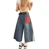Calça Jeans Cropped Xadrez Americano Plus Size para Mulheres Verão Retro de Comprimento Médio Calça Solta de Cinco Pontos Shorts Retos