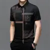 2025 Nuevo Botón Estampado Digital 3D Moda Transfronteriza Moda Masculina Europea y Americana Camisa de Cuello de Solapa a Cuadros Ajustada para Hombre