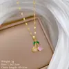[Acero de titanio] lujo ligero rosa cereza diamante pequeño fresco micro-incrustado oro real collar femenino suerte ins cadena de clavícula accesorios