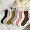 Calcetines de media pantorrilla, Calcetines gruesos de lana, Calcetines cálidos para casa, Calcetines de algodón a rayas y de color liso, Calcetines largos de punto grueso de doble aguja, Calcetines holgados versátiles