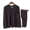 Roupa íntima térmica masculina transfronteiriça, camada base térmica masculina com forro de fleece, conjunto fino de top e calça para outono, vestuário masculino