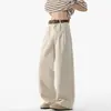 Pantalones casuales rectos de color liso de talla grande estilo americano para verano, pantalones anchos de pierna larga versátiles para hombre