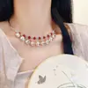 Collar Vintage Estilo Chino Joyería Hanfu Candado de Larga Vida Campana Collar de Plata Tibetana Cadena para Clavícula para Mujer (Frijol Rojo)