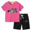 2023 Camiseta infantil verão novo comércio exterior roupas infantis em algodão coreano calças de manga curta infantil terno de duas peças