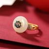 Conjunto de Brincos Anel Etnia Prata Esterlina S925 Banhado a Ouro Cloisonné Jaspe Natural Estilo Retrô