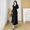 Vestido de tricô para outono e inverno para usar sob um casaco, elegante e afina a silhueta, vestido longo de manga comprida slim fit estilo francês