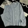 Conjunto de Pijama Masculino de Algodão Nuvem para Primavera e Outono de 2026, Fino, Simples, Bordado, Cardigan de Manga Longa e Calça Longa, Roupa de Casa