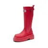Botas altas clásicas para mujer con plataforma, que aumentan la altura, adelgazantes y alargan las piernas, rojas, suaves y cómodas, modernas botas de montar para mujer