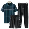 Conjunto Nuevo de Polo de Verano para Hombre Día del Padre Seda de Hielo Manga Corta Pantalón Largo Conjunto de Dos Piezas Ropa Deportiva Casual para Papá