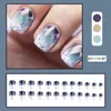 Uñas Portátiles de Cuadros Diamantados Degradados Europeos y Americanos, Manicura Aurora Láser Hielo-Transparente, Parches de Líneas Geométricas Coloridos