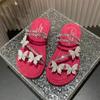 Llegada Nueva Verano 2024 Vestido Estilo Hada con Lazo Sandalias Planas Ropa Exterior para Mujer Moda Chanclas de Playa con Pedrería