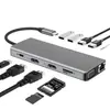 Estación de Acoplamiento Tipo C Proyección HDMI Pantalla Hub para Notebook Usb-C Lector de Tarjetas Estación de Acoplamiento Adaptador Rj45
