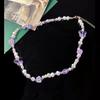 Collar de Perlas con Cuentas de Arcilla Polimérica de Cristal Púrpura de Zhou Yutong para Mujer Elegante Dulce y Fresco Cadena de Clavícula de Mariposa