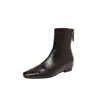Botas Versáteis Cor Nude Estilo Coreano Aumento Invisível de Altura Emagrecimento 2026 Inverno Salto Médio Grosso Bico Quadrado Pequeno Elásticas Botas de Cano Curto Emagrecimento Femininas