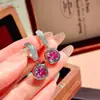 Brincos Quadrados Pequenos Paraíba Estilo Francês de Luxo Leve, Presilhas de Orelha Cubo de Açúcar, Colar com Pingente Azul Oceano, Anel Quadrado Grande Vermelho Rosa para Mulheres