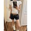 Shorts de mezclilla lavada estilo americano de talla grande para mujer, Verano Nuevo Retro Hot Girl Cintura baja Adelgazantes Rectos Pantalones cortos