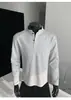 Nuevo Top de Otoño Diseño de Empalme Desestructurado Sudadera con Cuello Alto Camisa Polo Hombro Derecho Camiseta de Manga Larga para Hombre