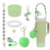 Conjunto de 7 peças de copo decorativo de palha, conjunto de copos, corrente de copo, série de desenhos animados, pingente de chave, pingente de bola de pelúcia, shein