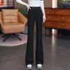 Calças boca de sino pretas para mulheres, novo estilo outono 2026, plus size, cintura alta, modeladoras, calças boca de sino estilo alfaiataria