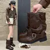 Botas de Vaquero Occidentales Retro con Hebilla de Cinturón, Colección Otoño 2026 Nueva, Tacón Grueso, Botas Altas hasta la Rodilla, Botas de Monta para Mujer de Media Pantorrilla