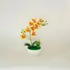 Filme com Toque de Mão Vaso Nuvem Orquídea Saltitante e Crisântemo em Vaso Decoração de Sala de Estar Doméstica Mini Flores Artificiais Falsas Ornatos de Plantas Verdes Bonsai