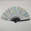Em estoque filme laser PVC 10 polegadas leque tai chi leque estalador 33cm tamanho grande leque de bambu tamanho grande leque kung fu