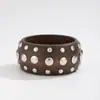 Pulsera Redonda de Madera Geométrica de Moda Punk Transfronteriza Europea y Americana Pulsera Ancha con Remaches de Moda