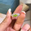 Anillo de Artesanía Cepillada de Plata de Ley S925 para Mujer, Ajustable, con Piedra de Cristal Natural Peridoto, Estilo Popular de Xiaohongshu