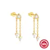 Brincos Pendentes com Corrente de Franja de Diamante Único em Prata Esterlina S925 Tendência Personalidade Estilo Minimalista Brincos Venda por Atacado