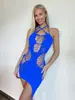 Vestido Bodycon com Alça Fina e Franjas Decote Halter Costas Abertas Lingerie Europeu e Americano Transfronteiriço Body Sexy Transparente K219