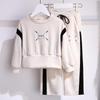 Terno para meninas primavera e outono moda estilo estrangeiro frito Internet Celebridade cintura casual curto moletom infantil calças de pernas largas conjunto de duas peças
