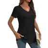 Camiseta de Verano Nueva Estilo Europeo y Americano para Mujer, de Waffle, Cuello en V, Manga Corta, Holgada, Talla Grande, Color Sólido, Adelgazante, Moderna, Versátil y Casual
