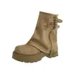 Botas de Cavaleiro Estilo Britânico Petite com Solado Grosso Aumento de Altura Fivela Femininas 2026 Novas Botas Versáteis de Cano Médio Verão/Outono