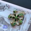Banhado a ouro real pérola cultivada Jade conjunto colar broche de flores separável