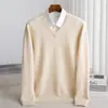 Camada Base Casual de Negócios Suéter 100% Lã Pura Outono/Inverno Novo Estilo Masculino Gola V Tricô Pulôver Engrossado