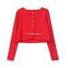 2024 Nova Camisa Slim-fit Slimming Youth Anti-knit de Verão Cardigan Curto de Malha Camiseta de Manga Comprida Top para Mulheres