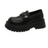 Mocassins de Solado Grosso para Mulheres 2026 Nova Coleção Primavera Retro Bico Redondo Salto Bloco Sapatos de Uma Peça Estilo Britânico Slip-On Sapatos de Couro