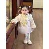 Traje Tang de Inverno para Meninas Estilo Chinês Vestido Cheongsam Roupa de Ano Novo Espessa Vestido de Primeiro Aniversário para Bebê Menina Vestido Hanfu Inverno