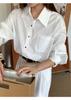 Camisa Básica de Color Sólido No Devoluble, No Cambiable, Simple y Versátil para Mujer 2025 Primavera Nuevo Estilo Solapa Holgado Top de Oficina 6208